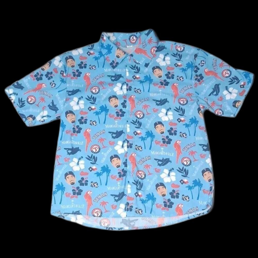 Margaritaville Texas Rangers Button Up Short Sleeve Shirt Mens XL Blue Island...